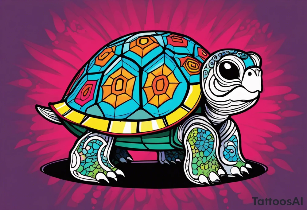 psychedelic turtle, from the top, cute, minimalist tattoo idea