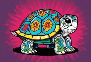 psychedelic turtle, from the top, cute, minimalist tattoo idea