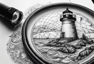 Seafarermap combined with a compass and lighthouse tattoo idea