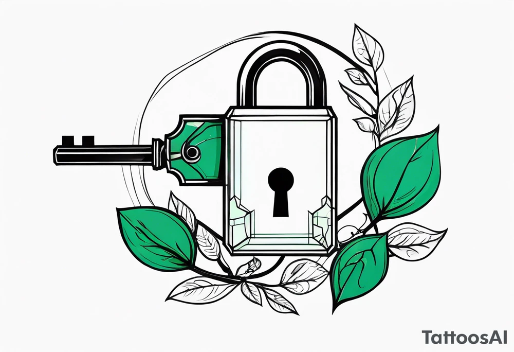 Lock and key with emerald stone tattoo idea