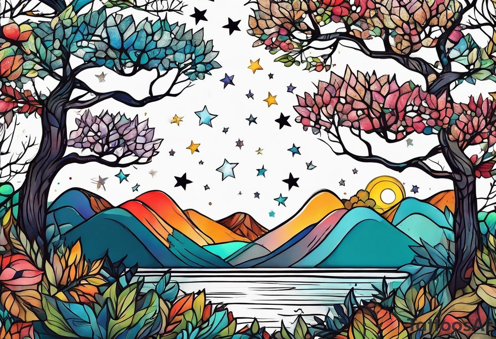 Woods nature stars family tattoo idea