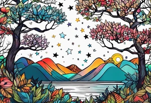 Woods nature stars family tattoo idea