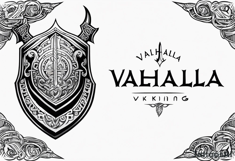Valhalla viking helmet 
Sword shield tattoo idea