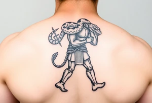 A giant walking carrying a snake over his shoulder tattoo idea