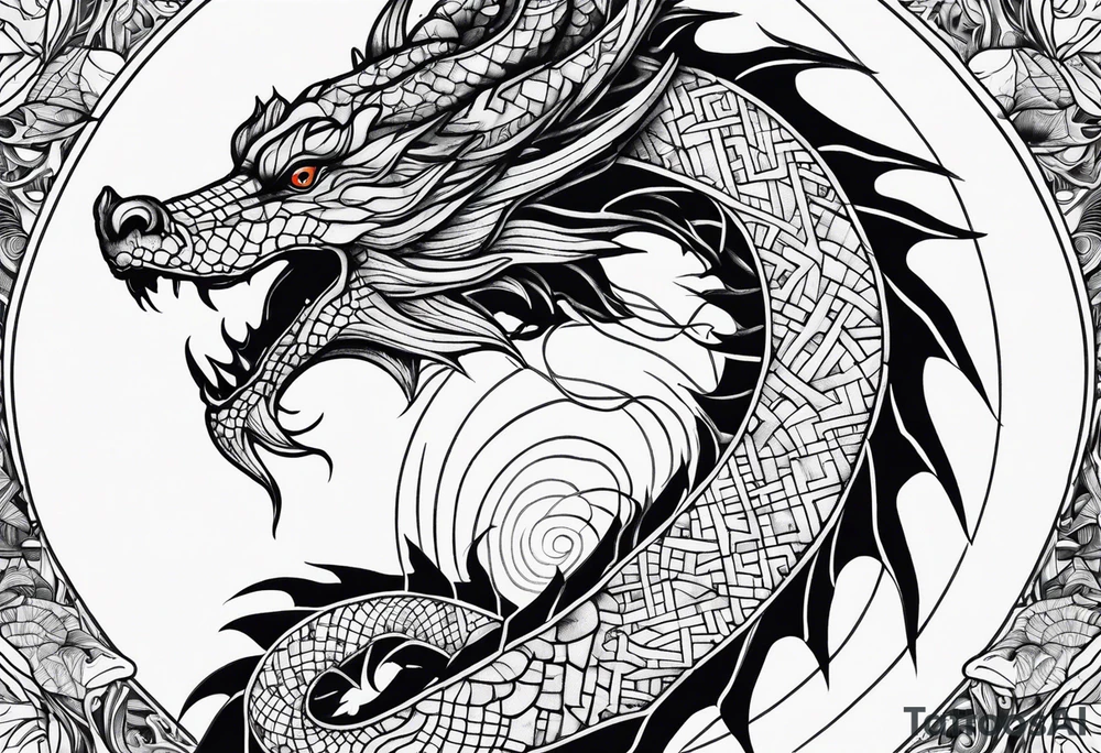 Geometric aquatic dragon tattoo idea