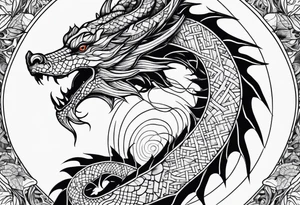 Geometric aquatic dragon tattoo idea