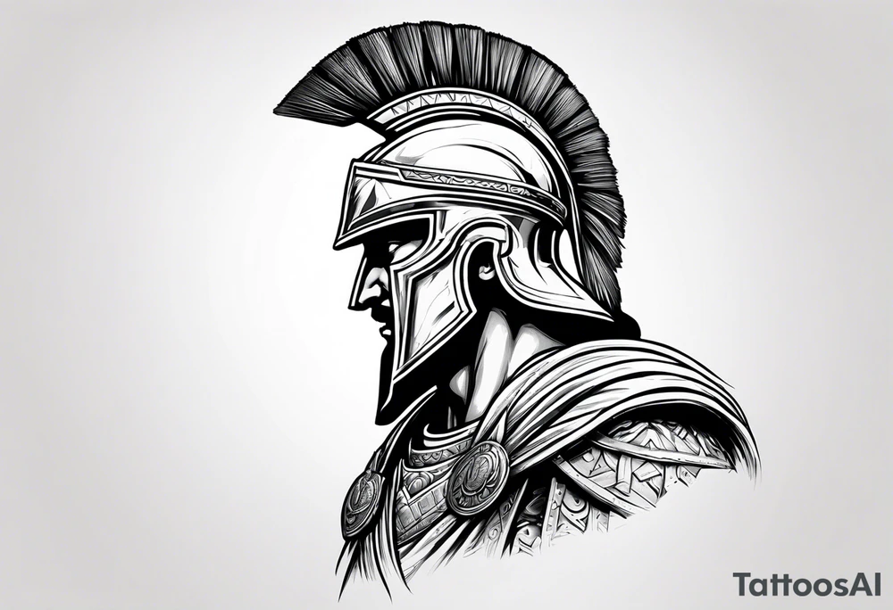 Side profile Spartan Solider ancient roman city far away tattoo idea