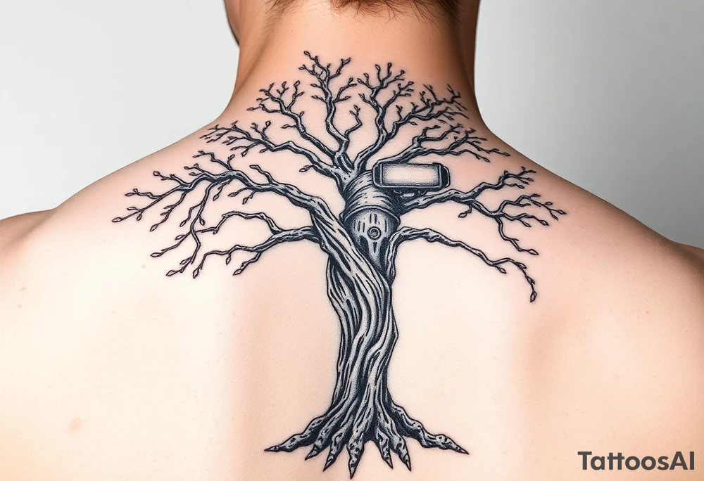 steam punk tree machine tattoo idea