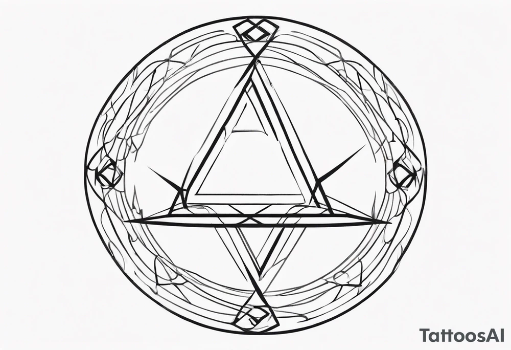 Simplistic symbol large delta inside a circle made from chain and whip elements tattoo idea