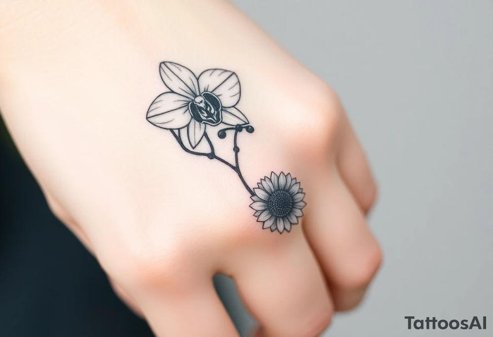 Orchid and sunflower tattoo idea