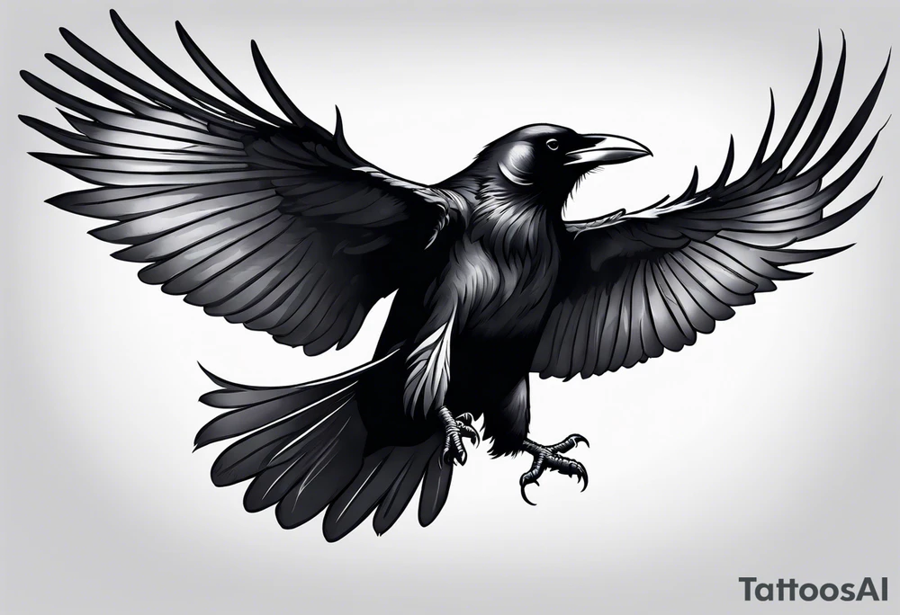 raven in flight with wings spread tattoo idea