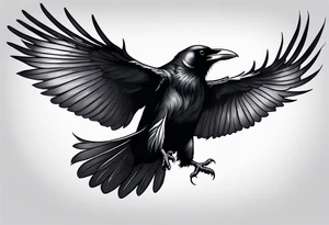 raven in flight with wings spread tattoo idea