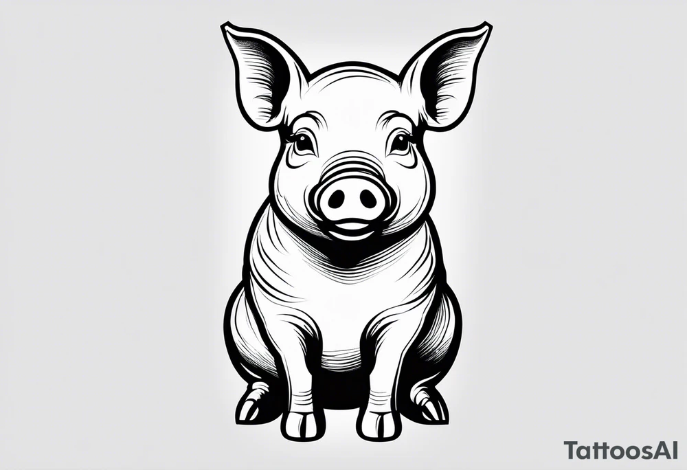 minimalist tattoo of a cute pig or piglet that contains text: "friends. not food" 

only very thin lines. no shading. black and white only tattoo idea