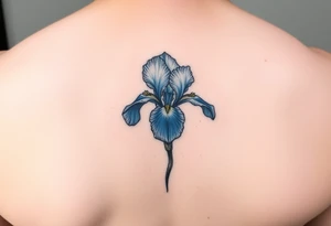 Single blue iris flower in the style of Van Gogh. One petal falling and one upright. tattoo idea