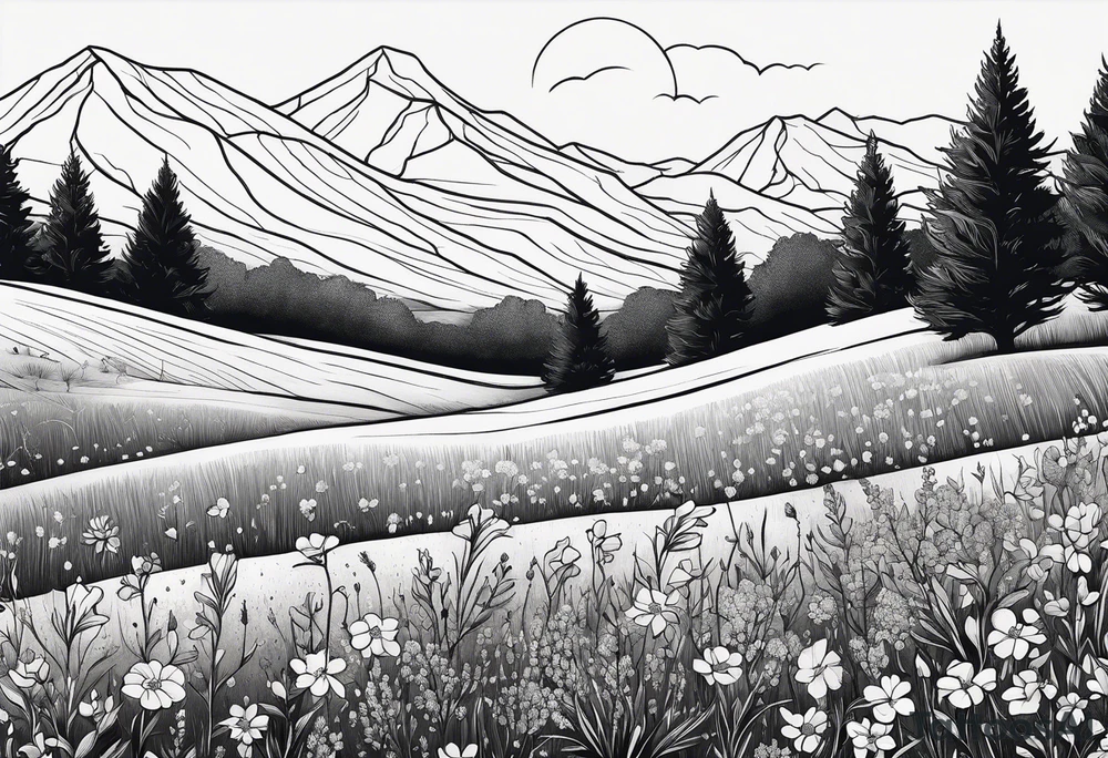 delicate fine line and small. Hills with Texas wildflowers tattoo idea