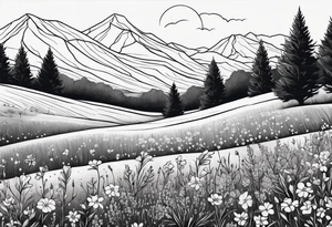 delicate fine line and small. Hills with Texas wildflowers tattoo idea