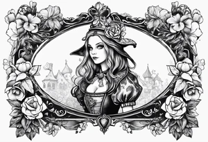 Alice through the looking glass with flowers everywhere tattoo idea