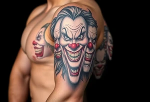 creative collage of each different emotion in different tyoe of clown faces tattoo idea