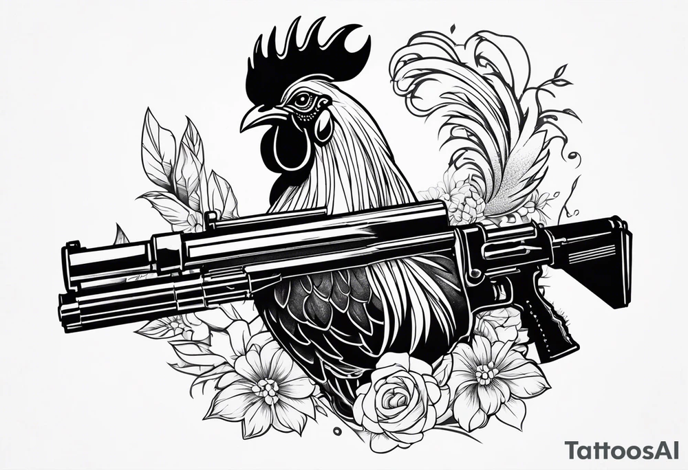 rooster holding a machine gun tattoo idea