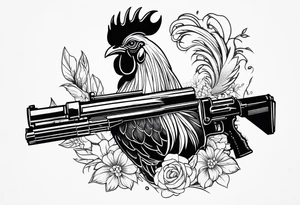 rooster holding a machine gun tattoo idea