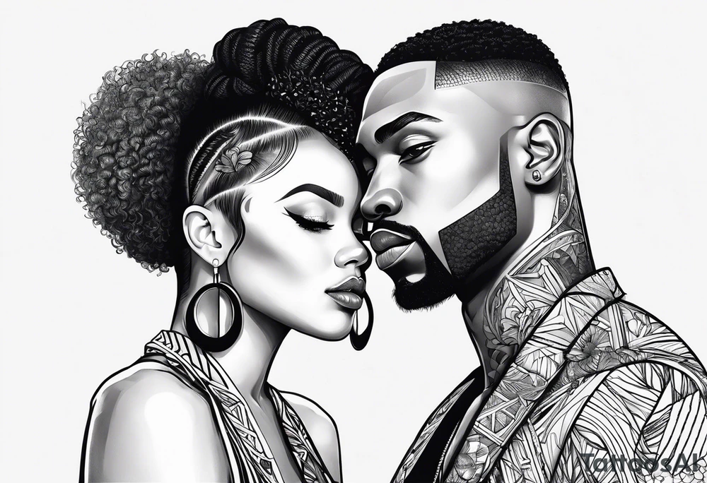 Black man and women together tattoo idea