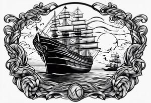 rope boarder around a ship tattoo idea