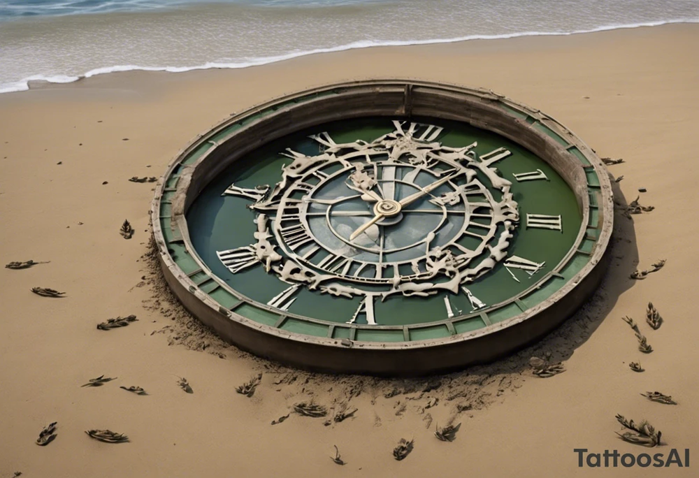 un reloj de arena que dentro de él habrá un barco enterrado en la arena, y al pie del reloj habrán flores. Bajo las flores habrá un papelito que diga "Atiny" y de él saldrán enredaderas con hojas pequeñas encerrando el reloj y arriba cerrará con un papelito que diga "Star1117" tattoo idea