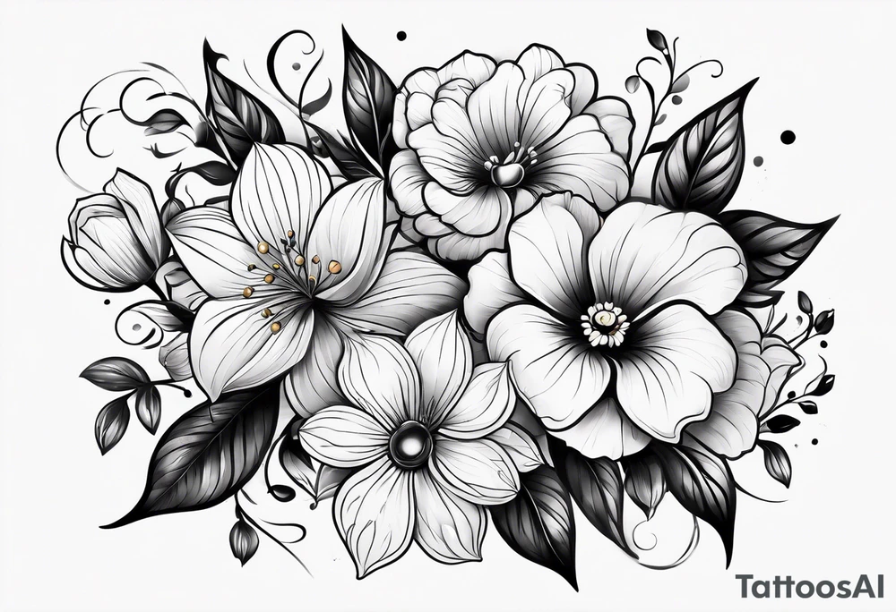 beautiful flowers design for hip tattoo idea