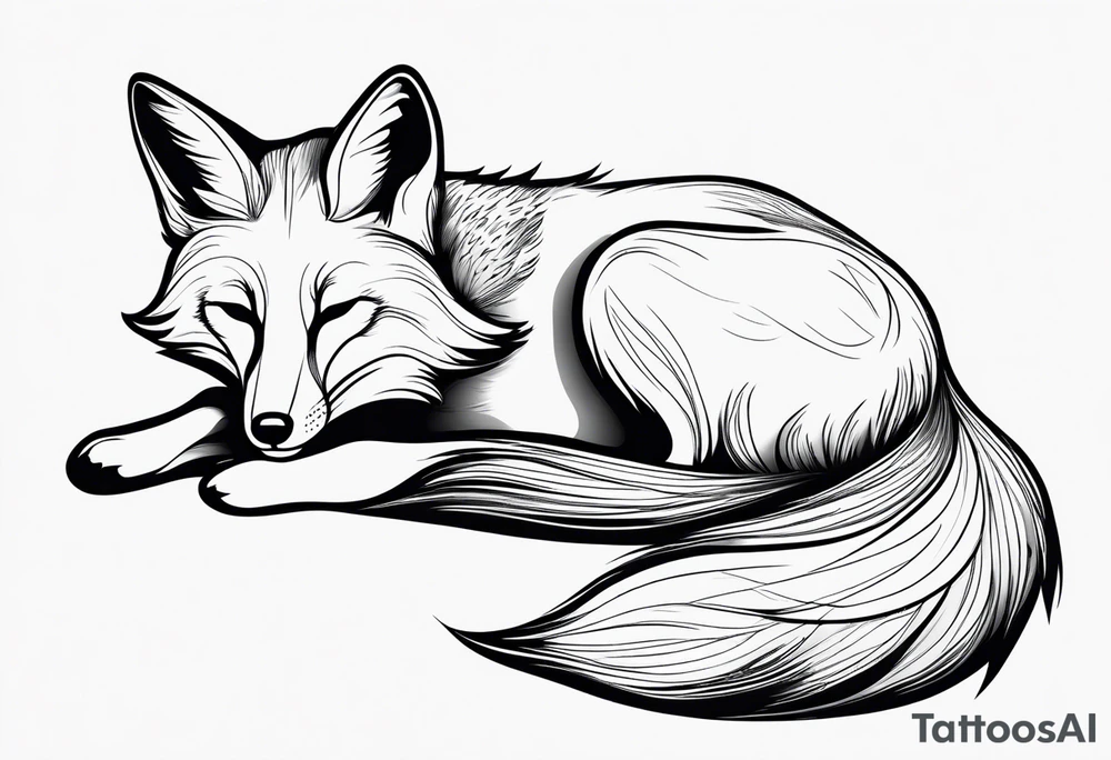 fox, curled up, sleeping, realistic, tattoo idea