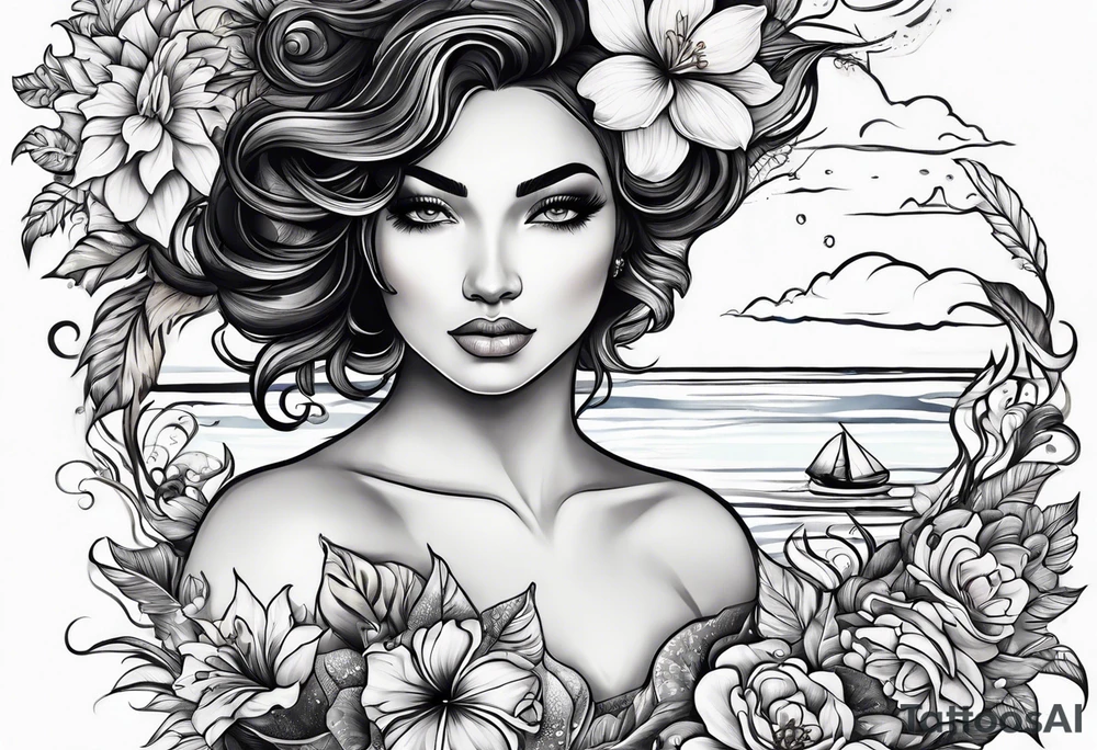 sea, night, flower, republic dominicana tattoo idea
