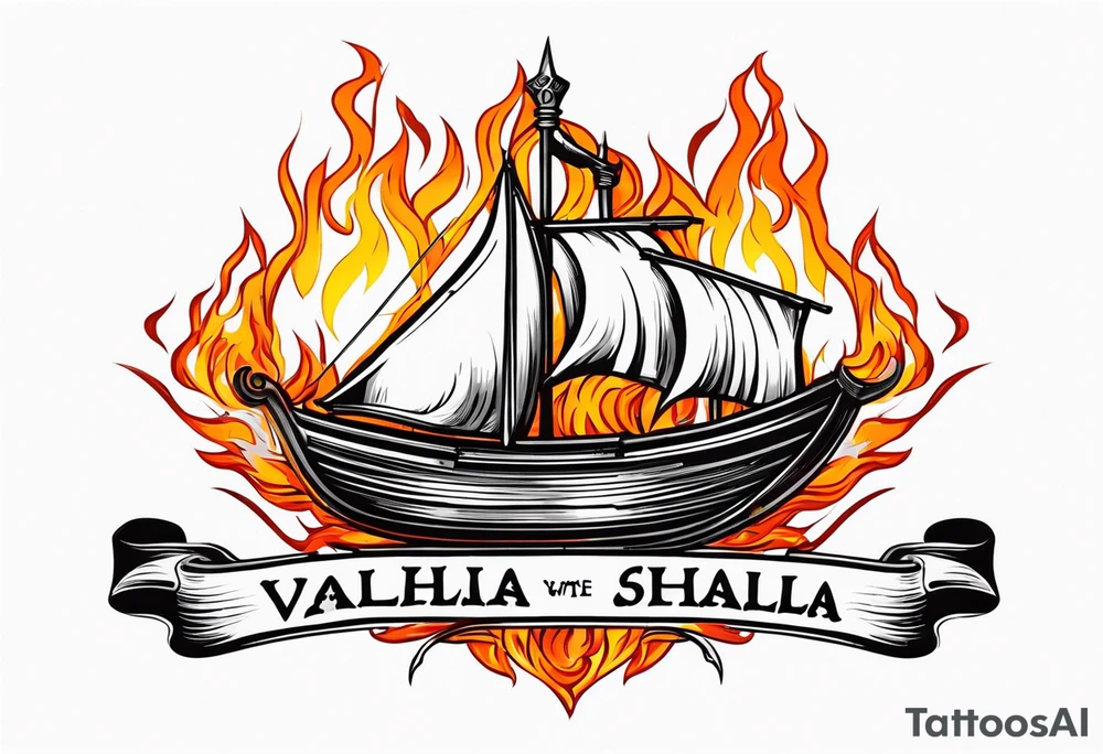 valhalla sword  funeral boat on fire tattoo idea