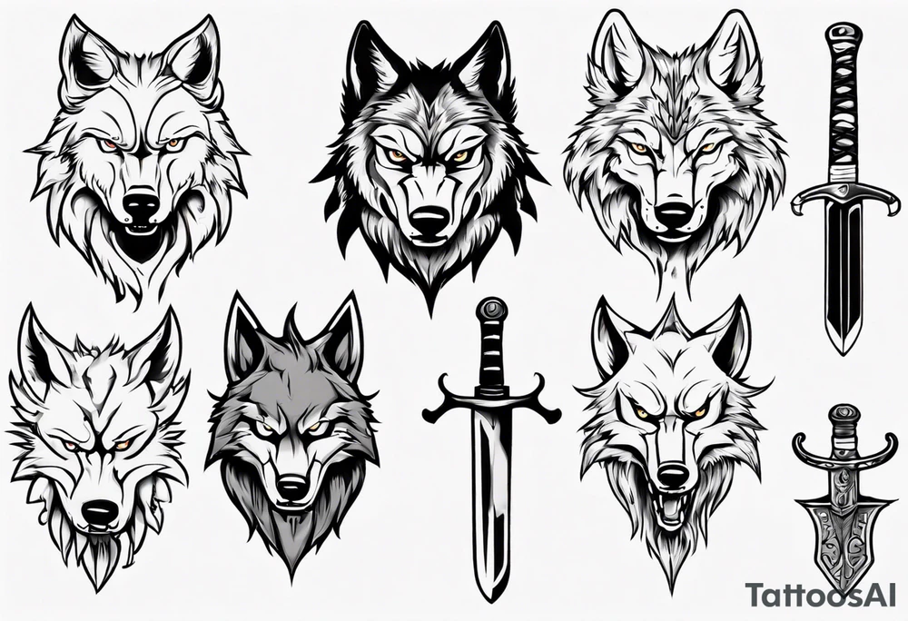 wolf head with sword tattoo idea