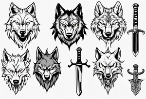 wolf head with sword tattoo idea