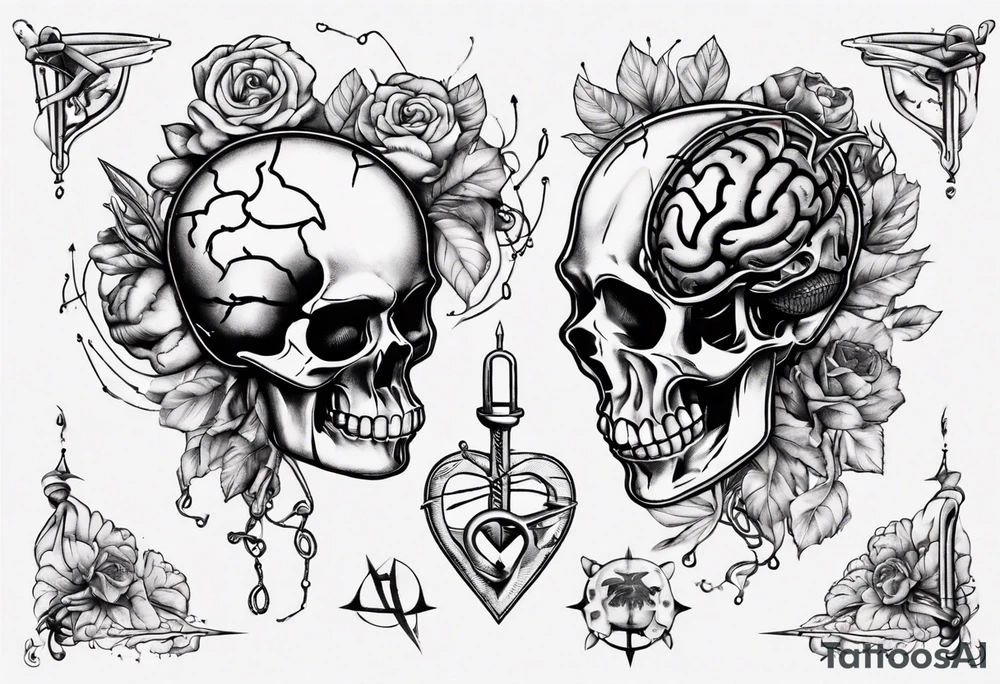 Heart and brain anchored tattoo idea