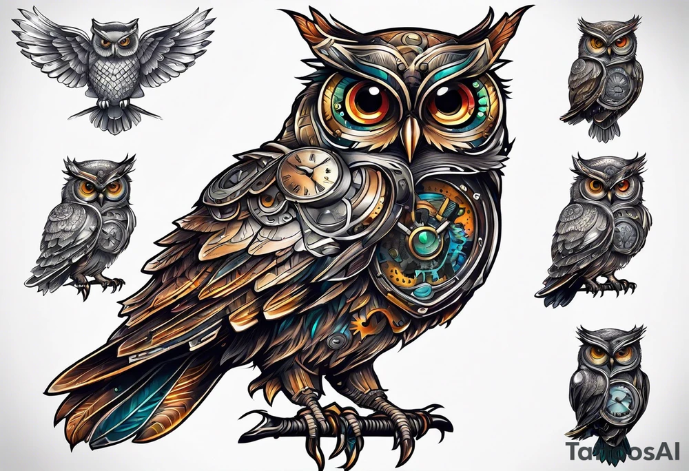 Steampunk owl tattoo idea