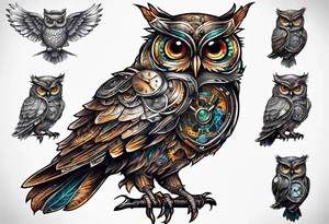 Steampunk owl tattoo idea