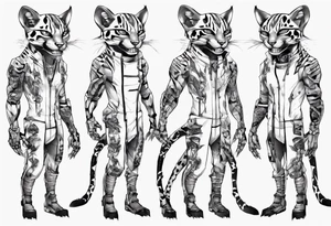 cybernetic ocelot full body teeth showing tattoo idea