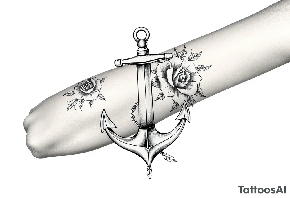 Anchor and roses tattoo idea