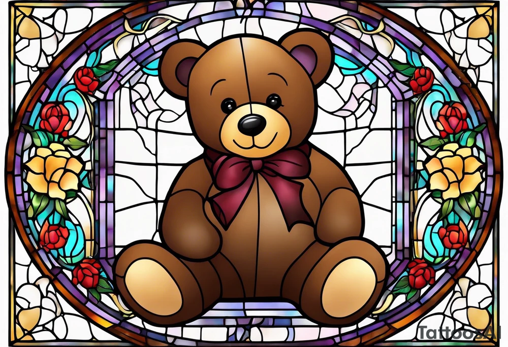 Teddy bear stained glass tattoo idea