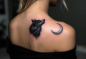 A howling black wolf for his shoulder blade and a silver crescent moon for her shoulder blade. tattoo idea