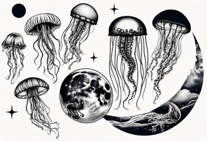 1 jellyfish swimming in front of the moon tattoo idea