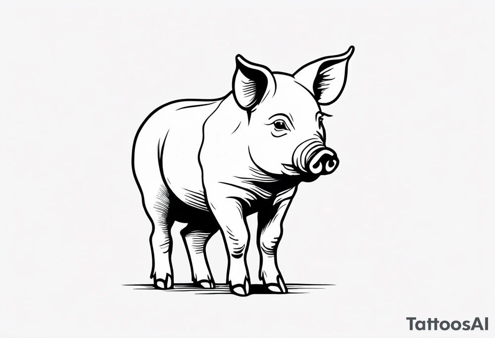 simple drawing of piglet or pig with text: "Friends. Not Food" included.
draw with very thin lines and no shading tattoo idea
