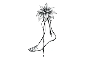 plant with long leaves, dripping like ink, growing from left foot to the cleavage tattoo idea