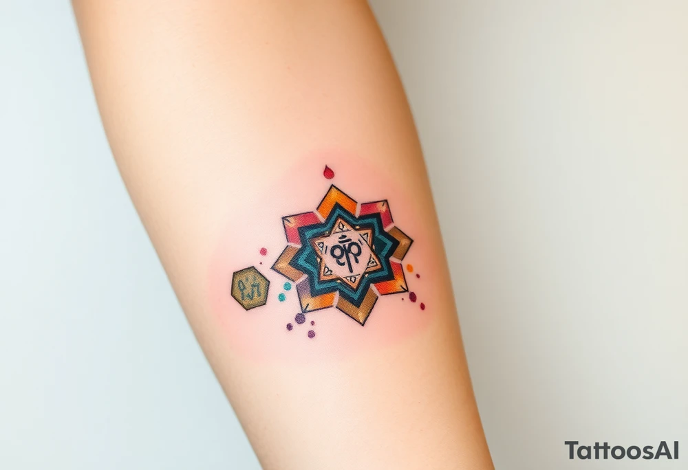 Good karma symbols inside honey combs tattoo idea