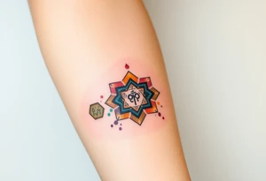 Good karma symbols inside honey combs tattoo idea