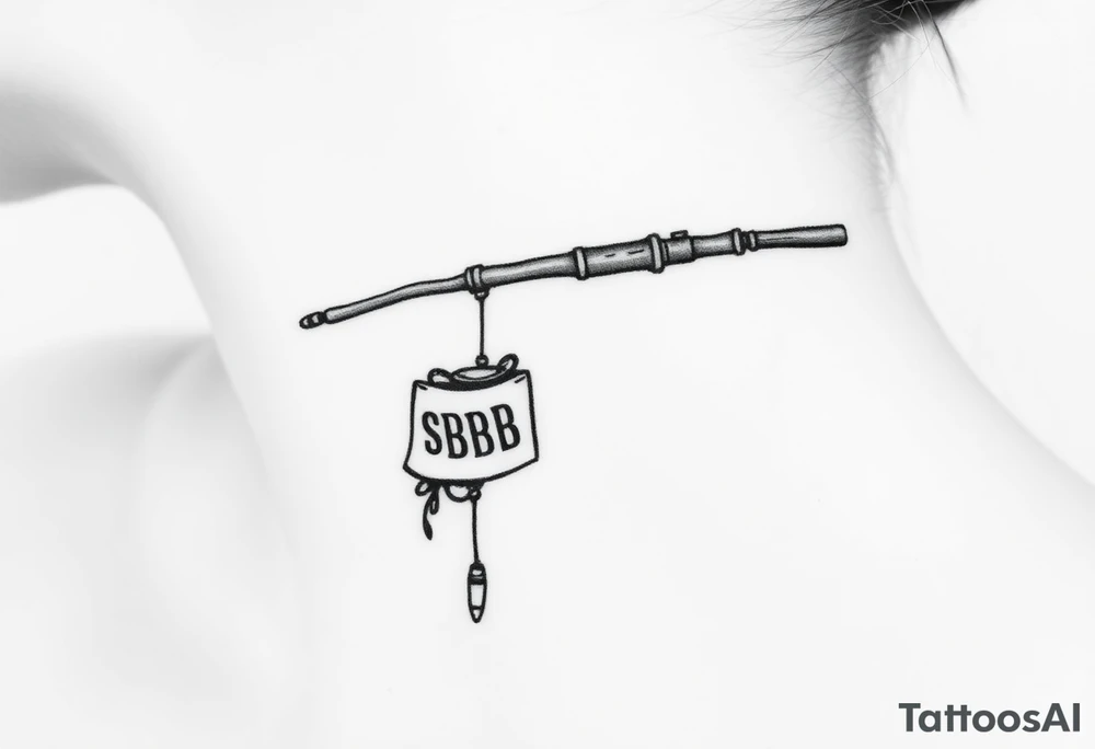 Old fishing rod with something showcasing South Carolina BBQ dangling from it tattoo idea