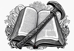 An opened bible with a battle Axe tattoo idea