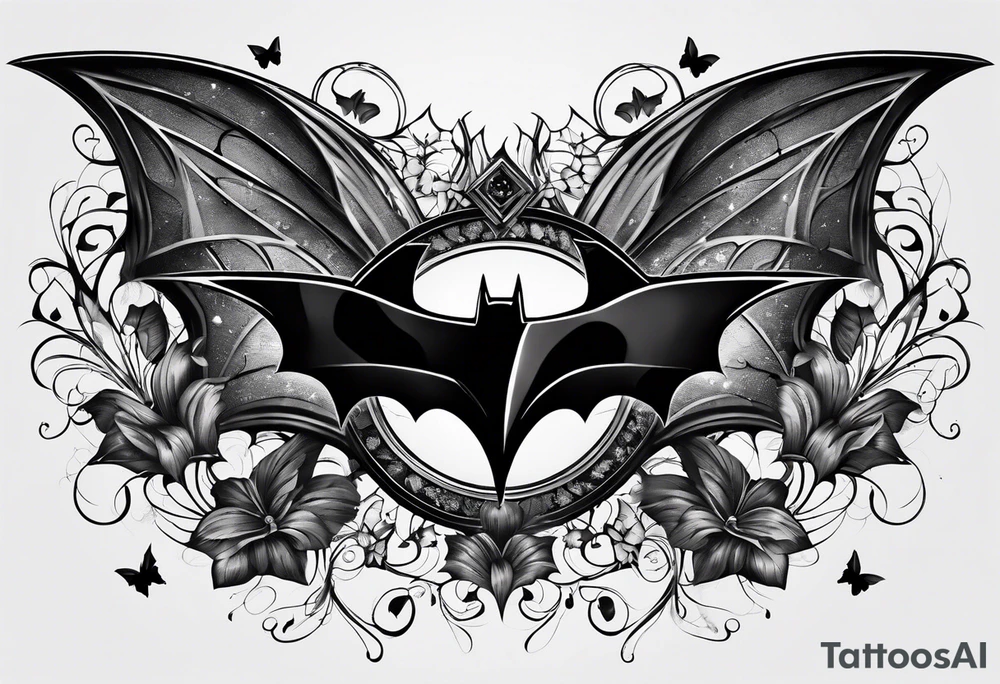 Batman symbol with butterflies all around it for a forearm tattoo tattoo idea