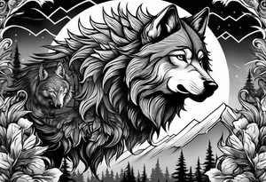 Powerful storm with wolf and forrest tattoo idea