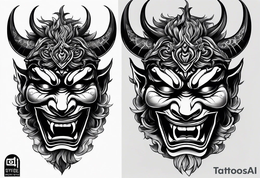 Half face oni mask tattoo idea